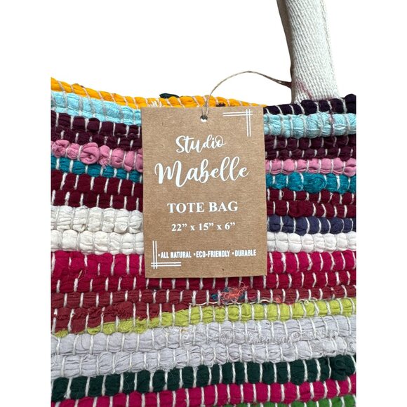Studio Mabelle Eco-Friendly Multicolor Woven Tote Bag 22”x15”x6” All Natural Dur - Picture 3 of 6